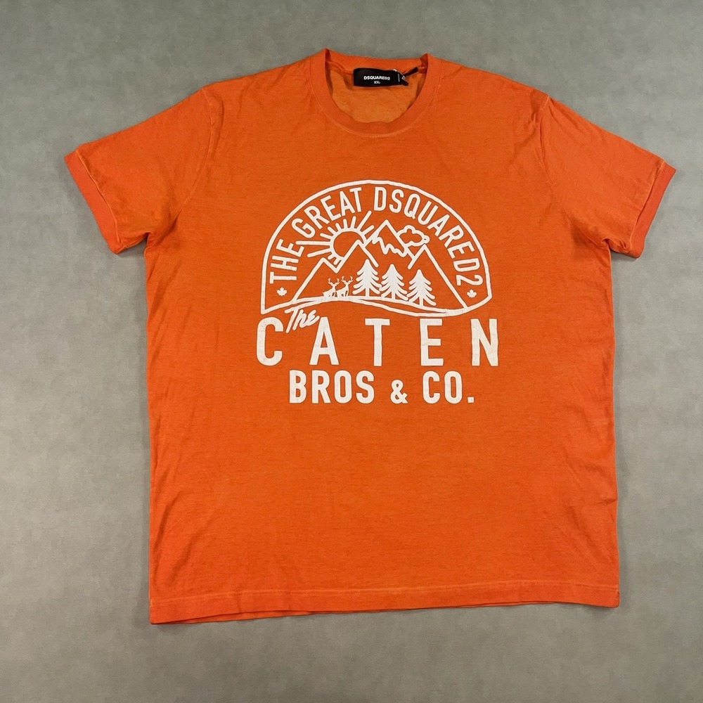 Dsquared2 Caten Brothers Graphic T-Shirt Men's Size 2XL Orange Made In Italy